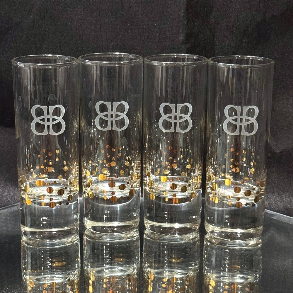 Vintage 1980s Baileys Irish Cream Glasses Set of 4 Gold Confetti Etched Logo